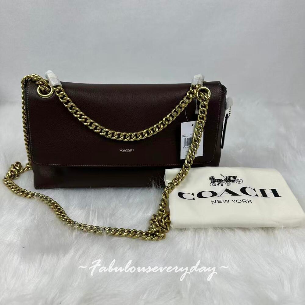 COACH Chelsea Shoulder Bag 30 With Chain In Leather CDS61 Brass/Maple NWT - Picture 2 of 10